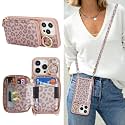 Crossbody Wallet Case for iPhone 13 Pro-Pink Leopard