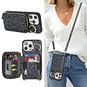Crossbody Wallet Case for iPhone 13 Pro Max-Black Leopard