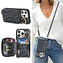 Crossbody Wallet Case for iPhone 13 Pro-Black Leopard