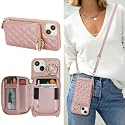 Crossbody Wallet Case for iPhone 13-Rose Gold
