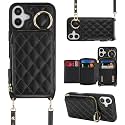 Crossbody Wallet Case for iPhone 16 Plus-Black
