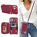 Crossbody Wallet Case for iPhone 16 Plus-Dark red