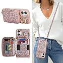 Crossbody Wallet Case for iPhone 16 Plus-Pink Leopard