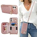 Crossbody Wallet Case for iPhone 16 Plus-Rose Gold