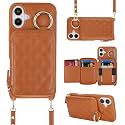 Crossbody Wallet Case for iPhone 16 Plus-Brown