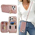Crossbody Wallet Case for iPhone 16 Pro Max-Rose Gold
