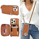 Crossbody Wallet Case for iPhone 16 Pro-Brown