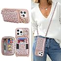 Crossbody Wallet Case for iPhone 16 Pro Max-Pink Leopard