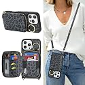Crossbody Wallet Case for iPhone 16 Pro Max-Black Leopard