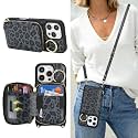 Crossbody Wallet Case for iPhone 16 Pro-Black Leopard