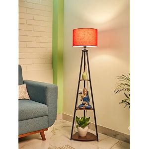 crosscut furniture metal floor lamp with 3 shelves lily red led bulb included