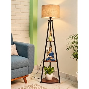crosscut furniture led tripod floor lamp with 3 shelves brown jute metal corner floor lamp for decoration and giftingb22 bulb