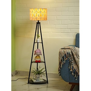 crosscut furniture metal printed led floor lamp with 3 shelves sunflower yellow