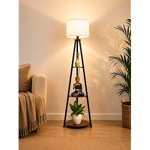 crosscut furniture led tripod floor lamp with 3 shelves cotton white metal corner floor lamp for living room amp bedroom decoration