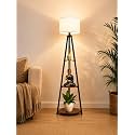 Crosscut Furniture LED Tripod Floor Lamp with 3 Shelves, Cotton White, Metal Corner Floor Lamp for Living Room &amp; Bedroom Decoration