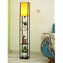 Crosscut Furniture Wood Tower Floor Lamp with Printed Shade (Fresh Yellow), Led