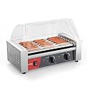 CROSSON Hot Dog 7 Roller Grill Cooker Machine with Transparent Sneeze Guard,7 Nonstick 304SS Rollers and Dual Temp Control,Commercial Hot Dog Cooker Machine-120V, 1050W