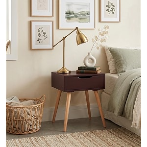 scandinavian bedside table with storage drawer  modern nightstand with solid wood legs  wooden end table sofa side table accent table for bedroom living room amp office