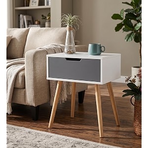 scandinavian bedside table with storage drawer  modern nightstand with solid wood legs  wooden end table sofa side table accent table for bedroom living room amp office