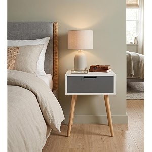 scandinavian bedside table with storage drawer  modern nightstand with solid wood legs  wooden end table sofa side table accent table for bedroom living room amp office
