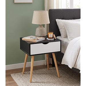 scandinavian bedside table with storage drawer  modern nightstand with solid wood legs  wooden end table sofa side table accent table for bedroom living room amp office