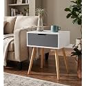 Scandinavian Bedside Table with Storage Drawer | Modern Nightstand with Solid Wood Legs | Wooden End Table, Sofa Side Table, Accent Table for Bedroom, Living Room &amp; Office