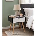 Scandinavian Bedside Table with Storage Drawer | Modern Nightstand with Solid Wood Legs | Wooden End Table, Sofa Side Table, Accent Table for Bedroom, Living Room &amp; Office