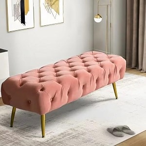 upholstered flip top storage bench for living room storage bench in golden steel legs pink without storage