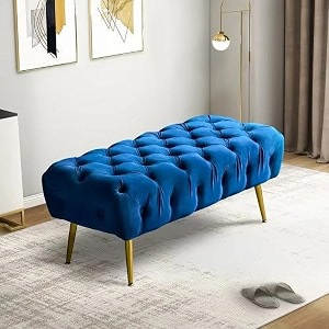 upholstered flip top storage bench for living room storage bench in golden steel legs blue without storage