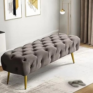 upholstered flip top storage bench for living room storage bench in golden steel legs grey without storage