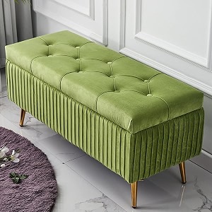 upholstered flip top storage bench for living room storage bench in golden steel legs light green
