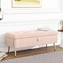 Upholstered Flip Top Storage Bench for Living Room| Storage Bench in Golden Steel Legs (Ashrose)