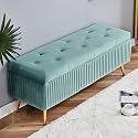 Upholstered Flip Top Storage Bench for Living Room| Storage Bench in Golden Steel Legs (Purple)