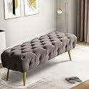 Upholstered Flip Top Storage Bench for Living Room| Storage Bench in Golden Steel Legs (Grey (Without Storage))