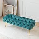 Upholstered Flip Top Storage Bench for Living Room| Storage Bench in Golden Steel Legs (Teal (Without Storage))