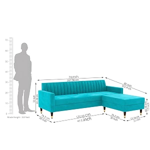 velvet 4 seater sofa  ottoman modern sofa sectional sofa with tufted backrest and ottoman for your loving space velvet sky blue