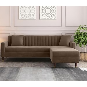 velvet 4 seater sofa  ottoman modern sofa sectional sofa with tufted backrest and ottoman for your loving space velvet camel brown