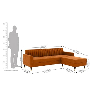 velvet 4 seater sofa  ottoman modern sofa sectional sofa with tufted backrest and ottoman for your loving space velvet orange