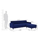 Velvet 4 Seater Sofa + Ottoman Modern Sofa Sectional Sofa with Tufted Backrest and Ottoman for Your Loving Space Velvet (Blue)