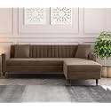 Velvet 4 Seater Sofa + Ottoman Modern Sofa Sectional Sofa with Tufted Backrest and Ottoman for Your Loving Space Velvet (Camel Brown)