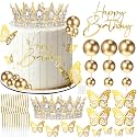 Crown Happy Birthday Cake Topper Candles Butterfly Balls Decoration