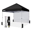 CROWN SHADES 10x10 Pop Up Canopy with 1 Side Wall, Beach Canopy Tent, Black