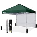 CROWN SHADES 10x10 Pop Up Canopy with 1 Side Wall, Beach Tent, Forest Green