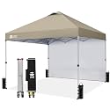 CROWN SHADES 10x10 Pop Up Canopy with 1 Side Wall, Beach Canopy Tent, Beige