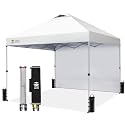 CROWN SHADES 10x10 Pop Up Canopy with 1 Side Wall, Beach Canopy Tent, White