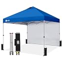 CROWN SHADES 10x10 Pop Up Canopy with 1 Side Wall, Beach Canopy Tent, Blue