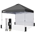 CROWN SHADES 10x10 Pop Up Canopy with 1 Side Wall, Beach Tent, Grid Grey