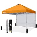 CROWN SHADES 10x10 Pop Up Canopy with 1 Side Wall, Beach Tent, Orange