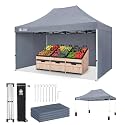 CROWN SHADES 10x15 Commercial Pop Up Canopy Tent with Sidewalls, Gray