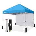 CROWN SHADES 8x8 Pop Up Canopy with 1 Side Wall, Beach Tent, Sky Blue